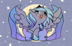 Size: 344x222 | Tagged: safe, artist:yukandasama, princess luna, alicorn, pony, g4, cute, female, filly, looking at you, lunabetes, smiling, solo, spread wings, wings, woona, younger