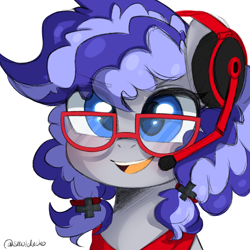 Size: 2048x2048 | Tagged: safe, artist:cottonsweets, oc, oc only, oc:cinnabyte, adorkable, bandana, cinnabetes, commission, cute, dork, gaming headset, glasses, headphones, headset, high res