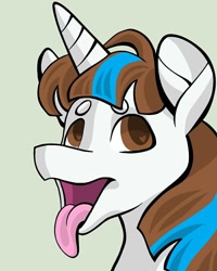 Size: 800x1000 | Tagged: safe, artist:c_owokie, oc, oc only, pony, unicorn, bust, horn, open mouth, simple background, smiling, solo, tongue out, unicorn oc