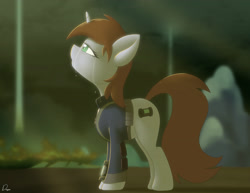Size: 3300x2550 | Tagged: safe, artist:dmann892, oc, oc only, oc:littlepip, pony, unicorn, fallout equestria, clothes, crying, fanfic, fanfic art, female, high res, hooves, horn, jumpsuit, mare, pipbuck, solo, vault suit