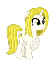 Size: 2652x2962 | Tagged: safe, artist:chomakony, oc, oc only, oc:gold tinsel, pony, unicorn, female, green eyes, high res, horn, mare, raised hoof, show accurate, simple background, smiling, solo, transparent background, unicorn oc