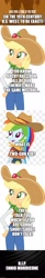 Size: 500x3081 | Tagged: safe, artist:bezziie, artist:cloudy glow, applejack, rainbow dash, equestria girls, g4, ancestors, caption, cowgirl, ennio morricone, flashback, image macro, in memoriam, old west, once upon a time in the west, rest in peace, text, the good the bad and the ugly, wild west