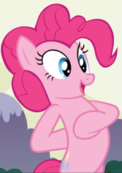 Size: 637x906 | Tagged: safe, screencap, pinkie pie, earth pony, pony, g4, too many pinkie pies, bipedal, cropped, female, open mouth, solo