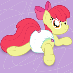 Size: 2000x2000 | Tagged: safe, artist:nitei, apple bloom, earth pony, pony, g4, apple bloom's bow, bow, cute, diaper, diaper fetish, diapered, female, fetish, filly, hair bow, high res, looking back, mare, non-baby in diaper, poofy diaper, show accurate, solo, white diaper