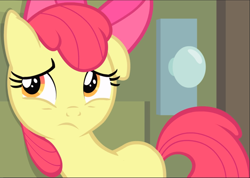 Size: 1323x940 | Tagged: safe, screencap, apple bloom, earth pony, pony, g4, somepony to watch over me, cropped, eavesdropping, female, floppy ears, nervous, solo
