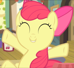 Size: 1031x940 | Tagged: safe, screencap, apple bloom, earth pony, pony, g4, somepony to watch over me, adorabloom, cropped, cute, eyes closed, female, filly, hooves in air, smiling, solo