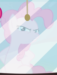 Size: 652x853 | Tagged: safe, screencap, pinkie pie, earth pony, pony, g4, party pooped, cropped, female, hooves on hips, narrowed eyes, reflection, sitting, solo, tough