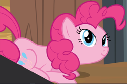 Size: 1314x873 | Tagged: safe, screencap, pinkie pie, earth pony, pony, g4, party pooped, cropped, cute, diapinkes, female, prone, smiling, solo