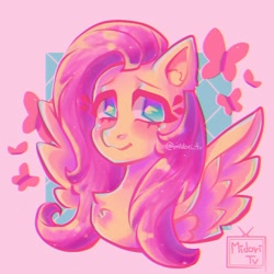 Size: 1300x1300 | Tagged: safe, alternate version, artist:_midori_tv, fluttershy, butterfly, pegasus, pony, g4, bust, female, mare, smiling, solo