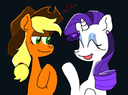 Size: 861x637 | Tagged: safe, artist:ilovekitties8, applejack, rarity, g4, eyes closed, female, lesbian, ship:rarijack, shipping, simple background