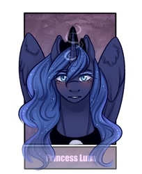 Size: 524x642 | Tagged: safe, alternate version, artist:loni_ee_, princess luna, alicorn, pony, g4, bust, female, glowing horn, horn, jewelry, mare, peytral, solo, tiara