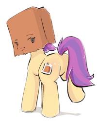 Size: 480x589 | Tagged: safe, artist:mikey_pony, oc, oc:paper bag, butt, fake cutie mark, featureless crotch, female, paper bag, plot, simple background, solo, white background