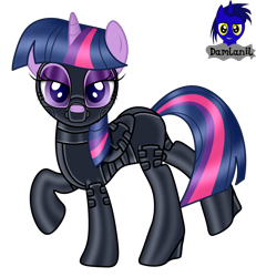 Size: 3840x4154 | Tagged: safe, artist:damlanil, twilight sparkle, alicorn, pony, g4, bodysuit, bondage, bondage mask, bound wings, catsuit, clothes, collar, eyeshadow, female, fetish, gag, gimp suit, high heels, hood, horn, latex, latex fetish, latex suit, looking at you, makeup, mare, muzzle gag, raised hoof, rubber, shiny, shiny mane, shoes, show accurate, simple background, solo, transparent background, twilight sparkle (alicorn), vector, wings