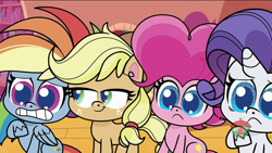 Size: 1920x1080 | Tagged: safe, screencap, applejack, pinkie pie, rainbow dash, rarity, earth pony, pegasus, pony, unicorn, bighoof walking, g4.5, my little pony: pony life, varying degrees of want