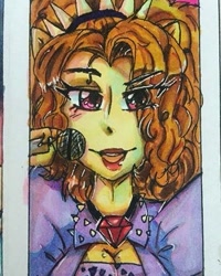 Size: 381x477 | Tagged: safe, alternate version, artist:puffy-ppg-artist, adagio dazzle, equestria girls, g4, bust, clothes, eye clipping through hair, female, jewelry, lipstick, microphone, necklace, solo, traditional art