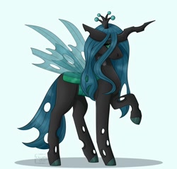 Size: 2136x2039 | Tagged: safe, artist:chrystal_company, queen chrysalis, changeling, changeling queen, g4, crown, female, high res, hoof polish, jewelry, raised hoof, regalia, simple background, solo