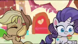 Size: 1280x720 | Tagged: safe, screencap, applejack, rainbow dash, rarity, earth pony, pegasus, pony, unicorn, g4.5, my little pony: pony life, the fluttershy effect, animated, balloon, bipedal, blowing up balloons, faic, female, hat, kissy face, mare, party hat, replitron 5000, shrunken pupils, sound, waiting for you face, webm