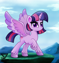 Size: 2300x2460 | Tagged: safe, artist:theretroart88, twilight sparkle, alicorn, pony, g4, g4.5, my little pony: pony life, female, g4.5 to g4, high res, hoof fluff, mare, raised hoof, solo, spread wings, twilight sparkle (alicorn), unshorn fetlocks, wings