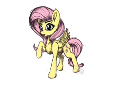 Size: 6614x4677 | Tagged: safe, artist:calena, derpibooru exclusive, fluttershy, pegasus, pony, g4, absurd resolution, colored sketch, cute, female, looking at you, mare, raised hoof, simple background, solo, transparent background