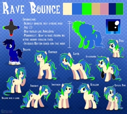 Size: 2048x1842 | Tagged: safe, artist:keyrijgg, oc, oc only, oc:berry cream, oc:ravebounce, earth pony, pony, abstract background, art, blue background, commission, male, pose, reference sheet, stallion