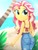 Size: 1800x2400 | Tagged: safe, artist:artmlpk, sunset shimmer, equestria girls, g4, adorable face, adorasexy, adorkable, alternate hairstyle, ass, bare shoulders, beach, beautiful, bikini, bikini top, bunset shimmer, butt, clothes, confused, cute, denim, digital art, dork, female, hair, jeans, looking at you, ocean, palm tree, pants, plant, sand, sexy, shimmerbetes, smiling at you, solo, swimsuit, tree, water, watermark