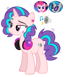 Size: 1600x1900 | Tagged: safe, artist:cherrycandi, dj pon-3, pinkie pie, vinyl scratch, pony, unicorn, g4, base used, ear piercing, earring, female, frizzy hair, headphones, jewelry, offspring, parent:pinkie pie, parent:vinyl scratch, parents:vinylpie, piercing, raised eyebrow, simple background, solo, transparent background