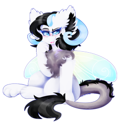 Size: 3932x4027 | Tagged: safe, artist:vanillaswirl6, oc, oc only, oc:genevieve, hybrid, commission, fairy wings, interspecies offspring, leonine tail, offspring, parent:discord, parent:rarity, parents:raricord, ram horns, simple background, solo, transparent background, wings