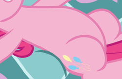 Size: 696x450 | Tagged: safe, edit, edited screencap, screencap, pinkie pie, earth pony, pony, g4, the one where pinkie pie knows, bed, belly, cropped, female, lying on bed, on bed, pictures of bellies, solo