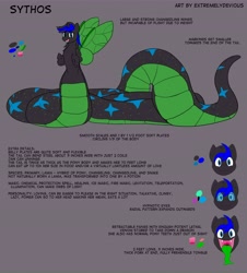 Size: 9999x11040 | Tagged: safe, alternate version, artist:extremelydevious, oc, oc only, oc:sythos, changeling, lamia, original species, snake, changeling oc, eyeshadow, hypnosis, makeup, markings, maw, mawshot, open mouth, reference sheet, solo, tongue out, venom