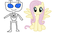 Size: 1108x626 | Tagged: safe, artist:benfanrobot2000, fluttershy, pony, robot, g4, b.e.n, crossover, cute, looking at you, simple background, white background