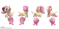 Size: 1710x862 | Tagged: safe, artist:andrew hickinbottom, artist:andyh_3d, part of a set, fluttershy, seapony (g4), g4, official, 3d, 3ds max, cute, daaaaaaaaaaaw, female, multeity, multiple angles, seaponified, seapony fluttershy, shyabetes, simple background, solo, species swap, white background