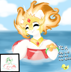 Size: 503x511 | Tagged: safe, artist:kroart, daybreaker, pony, g4, advertisement, commission, cute, diabreaker, happy, jewelry, mane of fire, ocean, smiling, water, your character here
