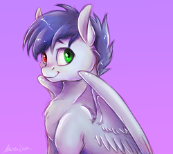 Size: 2200x1960 | Tagged: safe, artist:buttersprinkle, oc, oc only, oc:slipstream, pegasus, pony, gradient background, heterochromia, male, pegasus oc, solo, wings