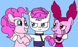 Size: 1068x655 | Tagged: safe, artist:logan jones, pinkie pie, earth pony, gem (race), gem pony, pony, unicorn, g4, spoiler:steven universe, spoiler:steven universe: the movie, crossover, female, gem, gloves, golden wind, hoof gloves, jojo's bizarre adventure, mare, ponified, rubber gloves, rubber hose style, spinel, spinel (steven universe), spoilers for another series, steven universe, steven universe: the movie, trio, trio female, trish una