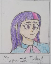 Size: 954x1193 | Tagged: safe, alternate version, artist:king_kaleo626, twilight sparkle, human, equestria girls, g4, bust, clothes, female, smiling, solo, traditional art