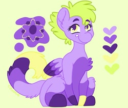 Size: 923x783 | Tagged: safe, artist:c_owokie, oc, oc only, pegasus, pony, chest fluff, fluffy, heart, pegasus oc, reference sheet, simple background, sitting, smiling, solo, wings, yellow background