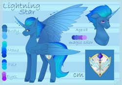 Size: 1080x758 | Tagged: safe, artist:chrystal_company, oc, oc only, oc:lightning star, alicorn, pony, abstract background, alicorn oc, bust, colored hooves, curved horn, duo, horn, reference sheet, wings