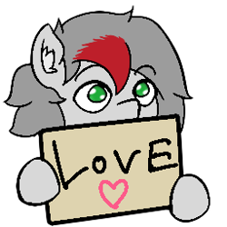 Size: 256x256 | Tagged: safe, artist:move, oc, oc only, oc:move, pegasus, pony, cute, ear fluff, emotes, gray mane, green eyes, grey fur, love, male, sign, solo, text