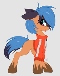 Size: 1158x1467 | Tagged: safe, artist:omi, earth pony, pony, bna, bna: brand new animal, clothes, cute, female, jacket, looking at you, michiru kagemori, netflix, ponified, shirt, simple background, smiling, solo, white background