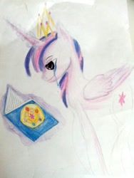 Size: 810x1080 | Tagged: safe, artist:kiwwsplash, twilight sparkle, alicorn, pony, g4, book, crying, female, jewelry, mare, reading, solo, tiara, traditional art, twilight sparkle (alicorn)