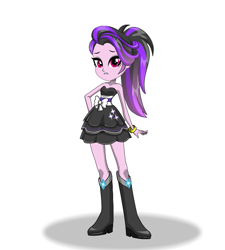 Size: 577x640 | Tagged: safe, oc, oc only, oc:glitter edge, equestria girls, g4, bare shoulders, boots, clothes, clothes swap, dress, eqg promo pose set, equestria girls creator, rarity's purple boots, shoes, sleeveless, solo, strapless