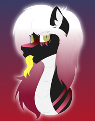 Size: 3156x4000 | Tagged: safe, artist:chazmazda, oc, oc only, original species, pony, snake, snake pony, bust, female, flat colors, gradient, gradient background, gradient hair, long hair, markings, portrait, slit pupils, solo, tongue out
