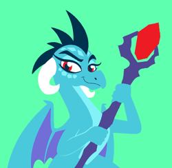 Size: 1400x1364 | Tagged: safe, artist:azdaracylius, princess ember, dragon, g4, bloodstone scepter, bust, dragon lord ember, dragoness, female, green background, lineless, portrait, simple background, smiling, solo