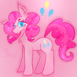 Size: 600x600 | Tagged: safe, artist:php163, derpibooru exclusive, pinkie pie, earth pony, pony, g4, alternate hairstyle, beanbrows, big ears, chest fluff, cute, diapinkes, ear fluff, eyebrows, eyelashes, female, fluffy mane, incorrect mane, looking at you, poofy mane, profile, side view, simple background, smiling, solo, sparkles, sparkly mane, standing