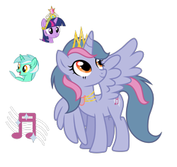 Size: 4594x4311 | Tagged: safe, artist:mint-light, artist:tenderrain-art, lyra heartstrings, twilight sparkle, oc, alicorn, pony, g4, absurd resolution, alicorn oc, big crown thingy, element of magic, female, horn, jewelry, magical lesbian spawn, mare, offspring, parent:lyra heartstrings, parent:twilight sparkle, parents:twyra, regalia, simple background, transparent background, wings