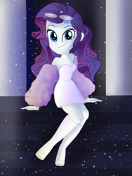 Size: 1536x2048 | Tagged: safe, artist:saltymango, rarity, equestria girls, g4, adorable face, alternate clothes, alternate hairstyle, bare shoulders, boots, cute, fashion, female, glasses, looking at you, raribetes, shoes, sitting, smiling, smiling at you, solo