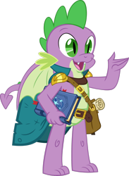 Size: 1920x2625 | Tagged: safe, artist:tales-fables, spike, dragon, g4, book, cape, clothes, handbag, male, older, older spike, open mouth, scroll, simple background, solo, spellbook, transparent background, vector, winged spike, wings, wizard