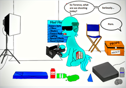 Size: 1418x990 | Tagged: safe, oc, oc only, earth pony, pony, 1000 hours in ms paint, bottle, camera, chest, crappy art, dialogue, helmet, hidden eyes, ipecac, mod menu, offscreen character, pcola, photo shoot, sbrony, shitposting, solo, speech bubble, sunglasses