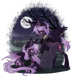 Size: 2280x2436 | Tagged: safe, artist:monogy, oc, oc only, pegasus, pony, female, gravestone, graveyard, high res, mare, moon, night, prone, simple background, transparent background, tree