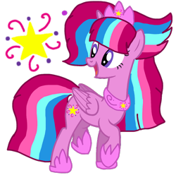 Size: 1090x1080 | Tagged: safe, artist:徐詩珮, oc, oc only, oc:bubble sparkle, pegasus, pony, bubbleverse, alternate universe, base used, eyelashes, female, hoof shoes, jewelry, looking back, magical lesbian spawn, magical threesome spawn, mare, multiple parents, next generation, offspring, open mouth, parent:glitter drops, parent:spring rain, parent:tempest shadow, parent:twilight sparkle, parents:glittershadow, parents:sprglitemplight, parents:springdrops, parents:springshadow, parents:springshadowdrops, peytral, raised hoof, simple background, smiling, solo, tiara, transparent background